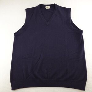 LL Bean Sweater Vest Mens 2XLT Tall Navy‎ Blue 100% Lambswool V Neck Sleeveless